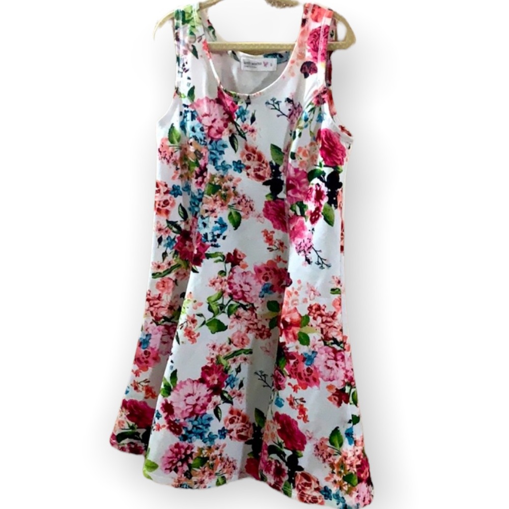 Knit Works Dress girls small sleeveless white pink flowers size S - Picture 1 of 2